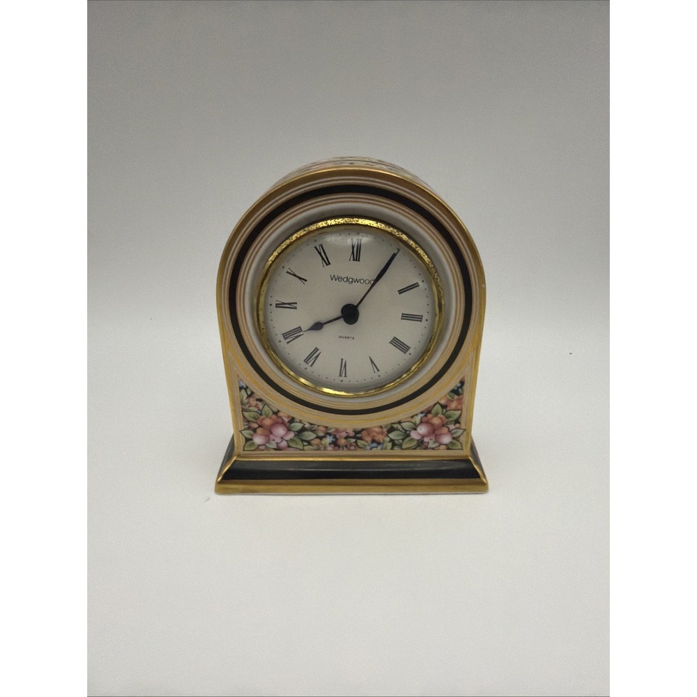 Wedgwood Clio Chintz Bone China Mantel Clock Made in England 4.75"h. Tested Work